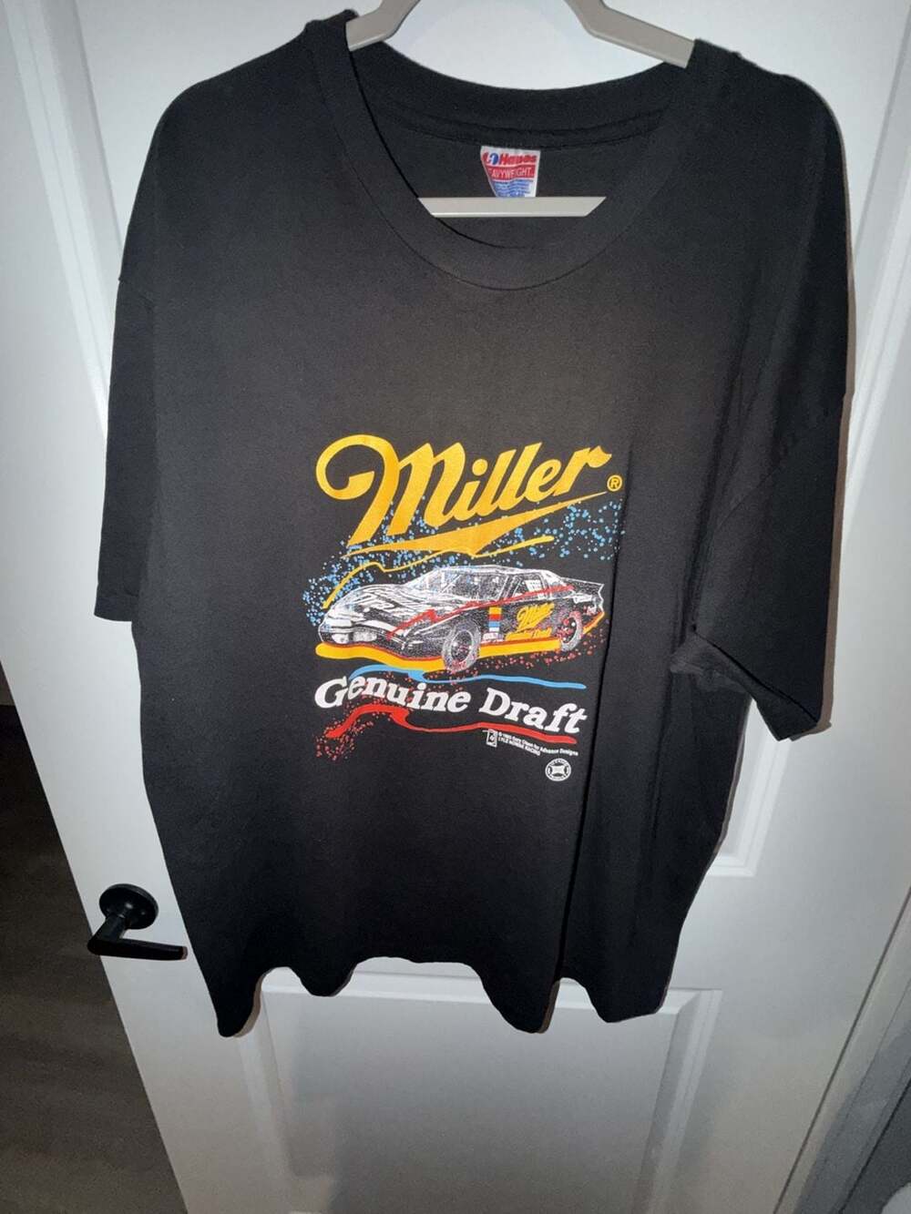 Hanes Single Stitch Miller Genuine Draft Racing T-Shirt XXL Black Vintage 93